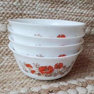 Vintage Arcopal Poppy Milk Glass 4 Bowl Set France